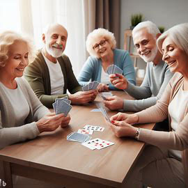 picture of senior citizens playing card games at a table